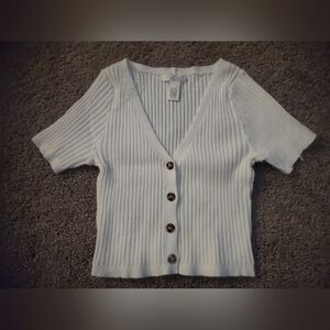 Full Tilt White Ribbed Button Up Shirt